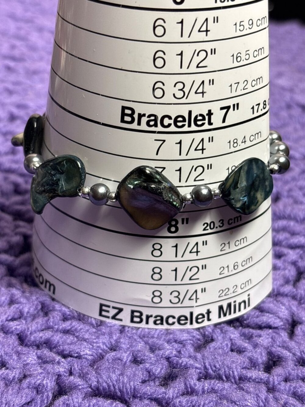 Shell Silvertone Faux Pearl Beaded Bracelet Goldtone Barrel Clasp 7.75 inches